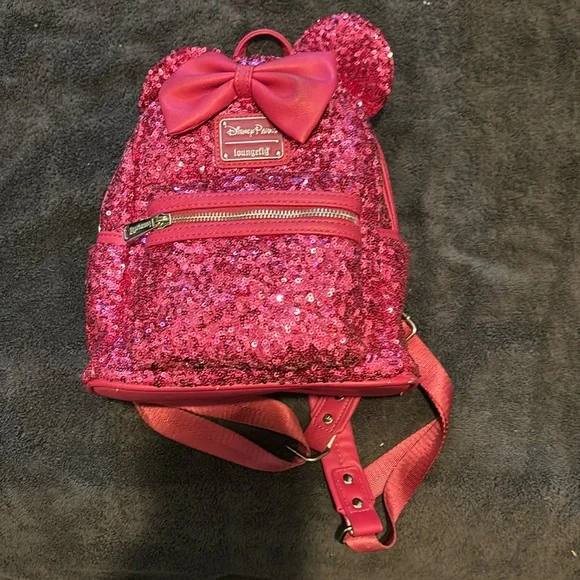 NWT Disney Parks Sequin Loungefly Mini Backpack - Hot Pink Disney Parks Loungefly Sequin Hot Pink Orchid Minnie Mouse  main image 4